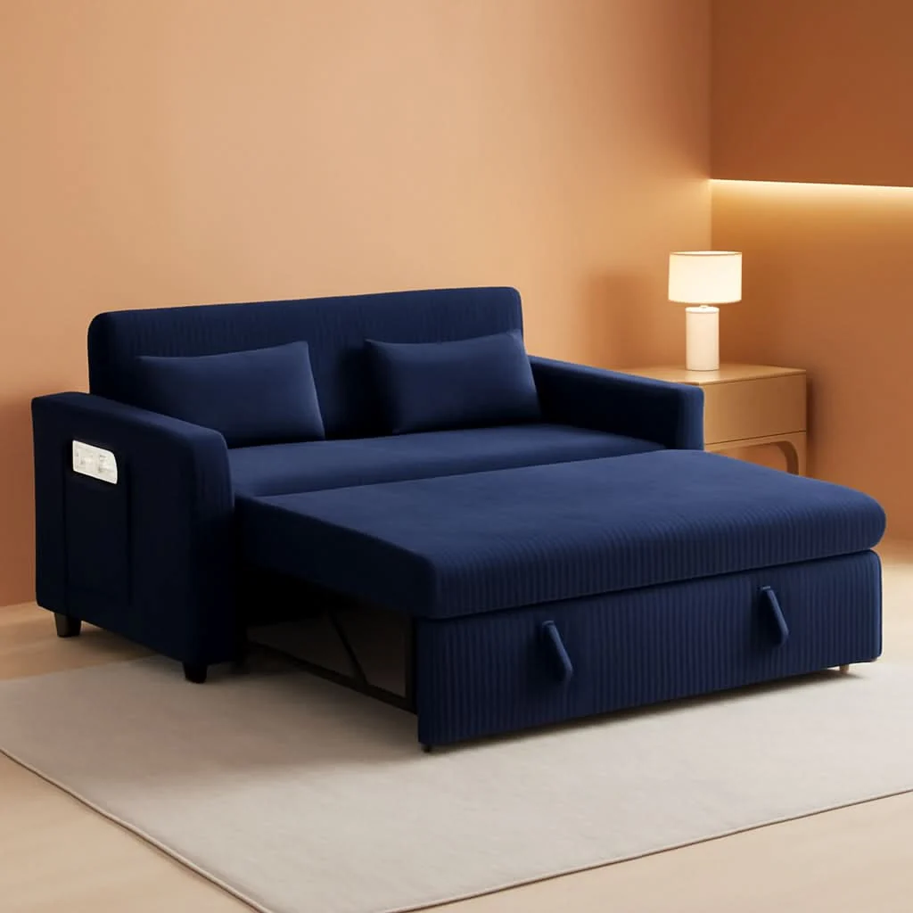 Soft Navy Corduroy Convertible Sleeper Sofa Bed Pockets Contemporary