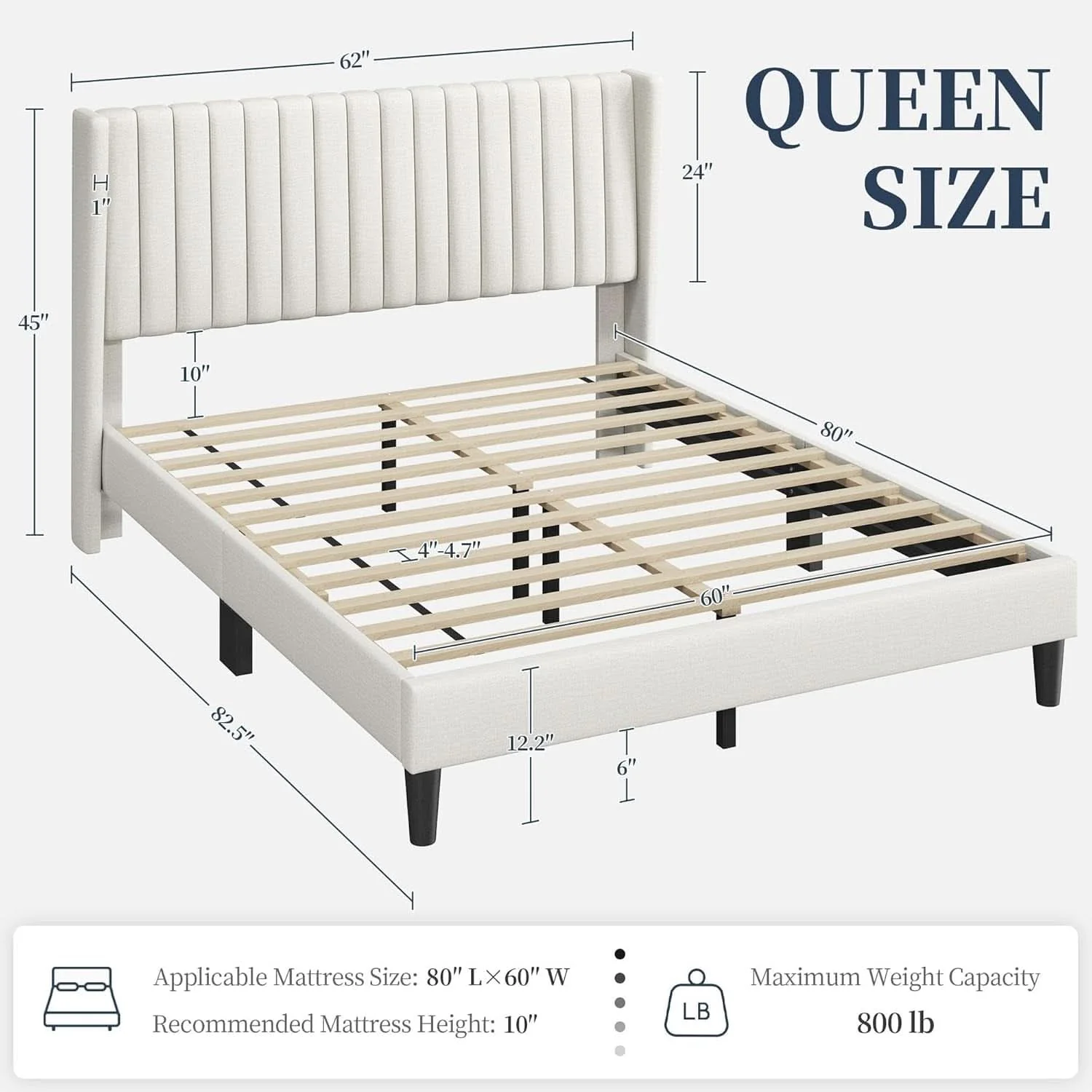 Long-Lasting Queen Upholstered Platform Bed With Beige Headboard Functional