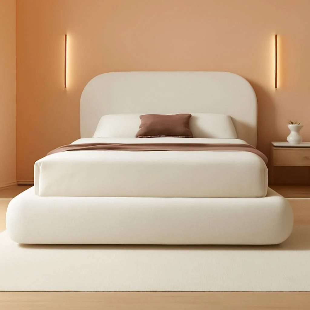 Authentic Luxurious King Velvet Upholstered Platform Bed Beige Smooth