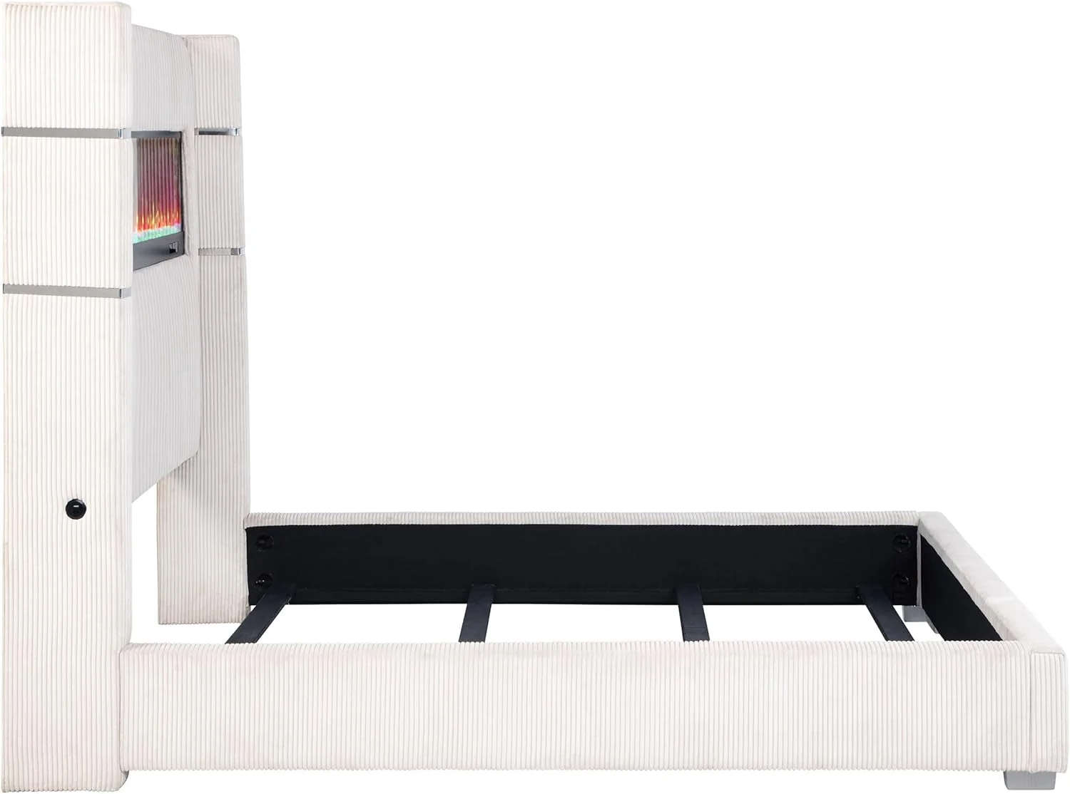 Smart Queen Bed Cream Upholstered High Headboard Textured Artisan