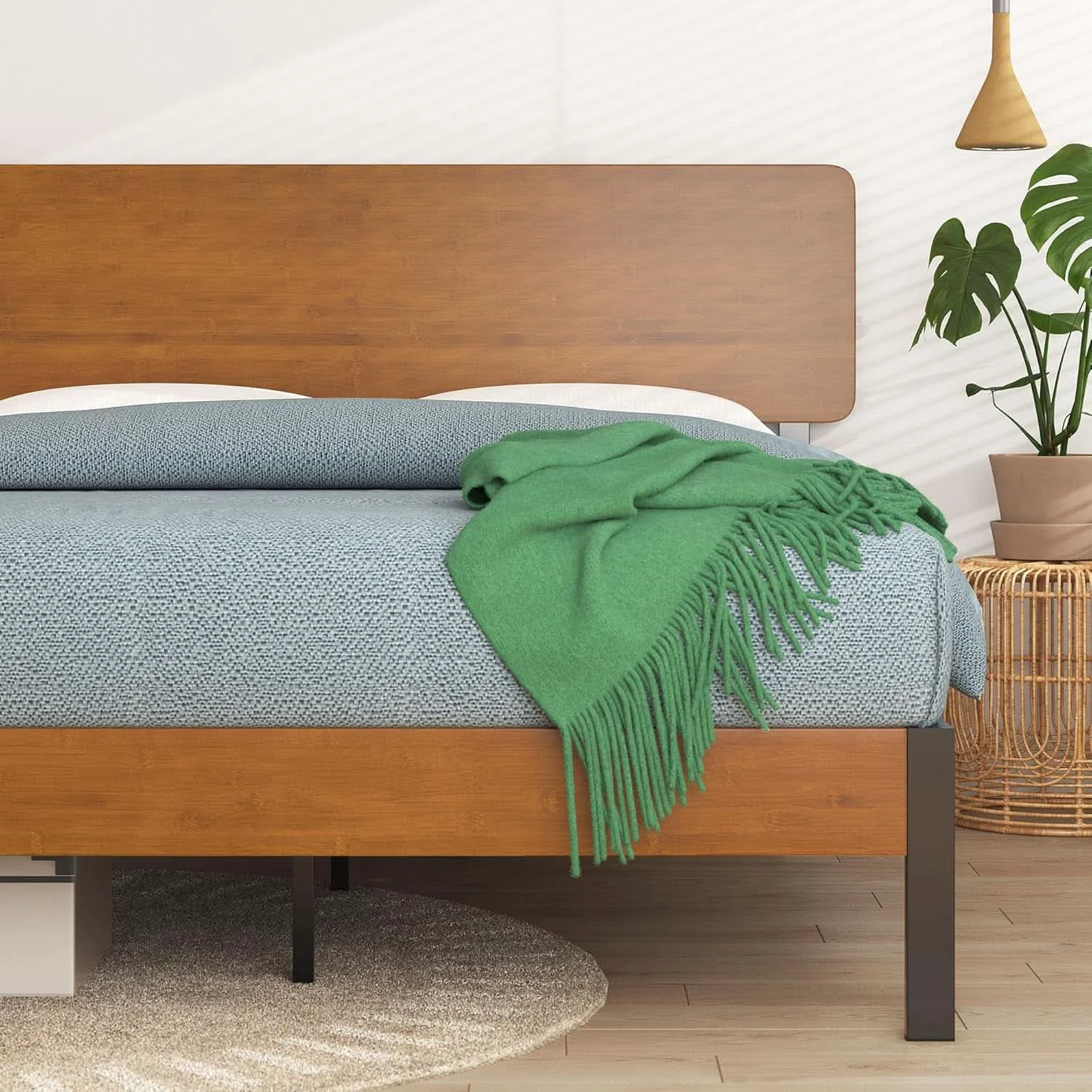 Soft Full Size Platform Bed Frame Sustainable Bamboo Slats Authentic