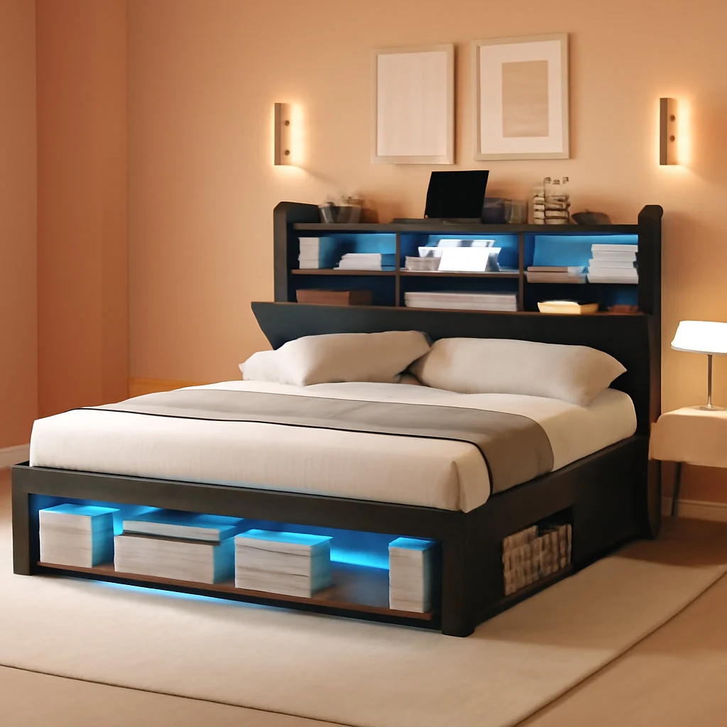 Green Queen Platform Bed Frame With Storage Drawers Black Healthy