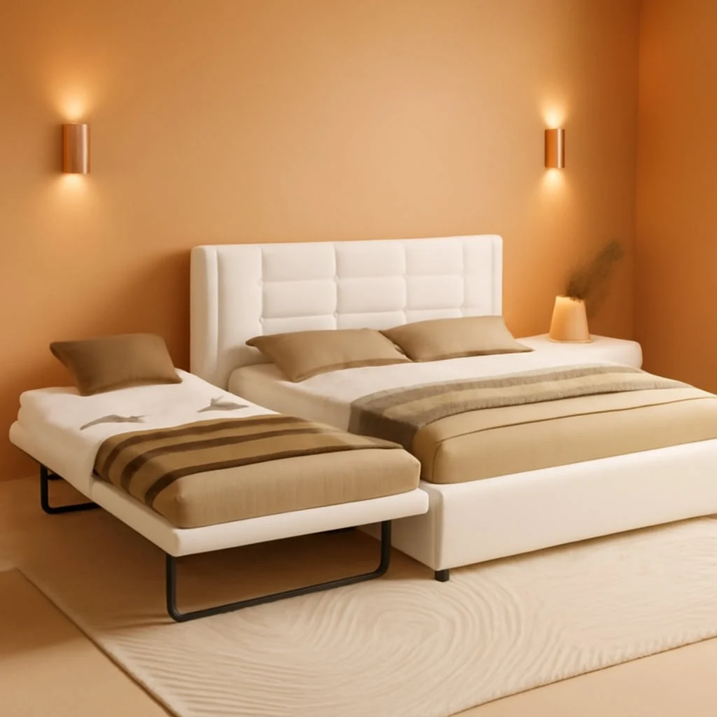 Safe Beige Full Size Upholstered Platform Bed With Trundle First-Class