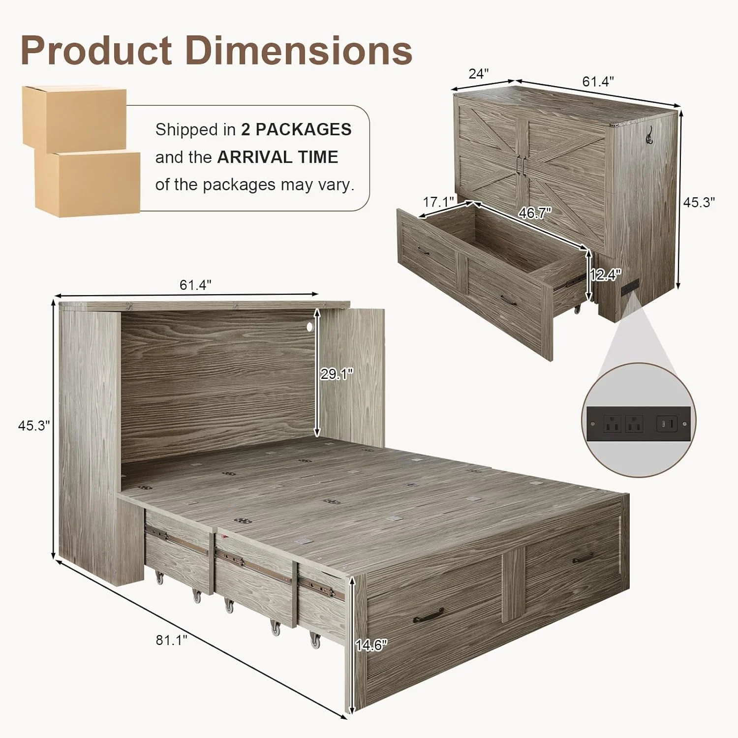 Proven Grey Queen Murphy Cabinet Bed With Generous Storage Practical