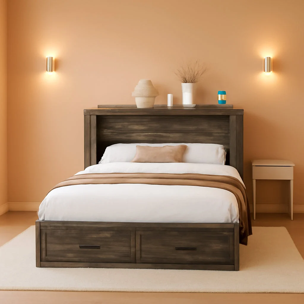 Original Design Full Murphy Bed With Integrated USB Charging Station Green