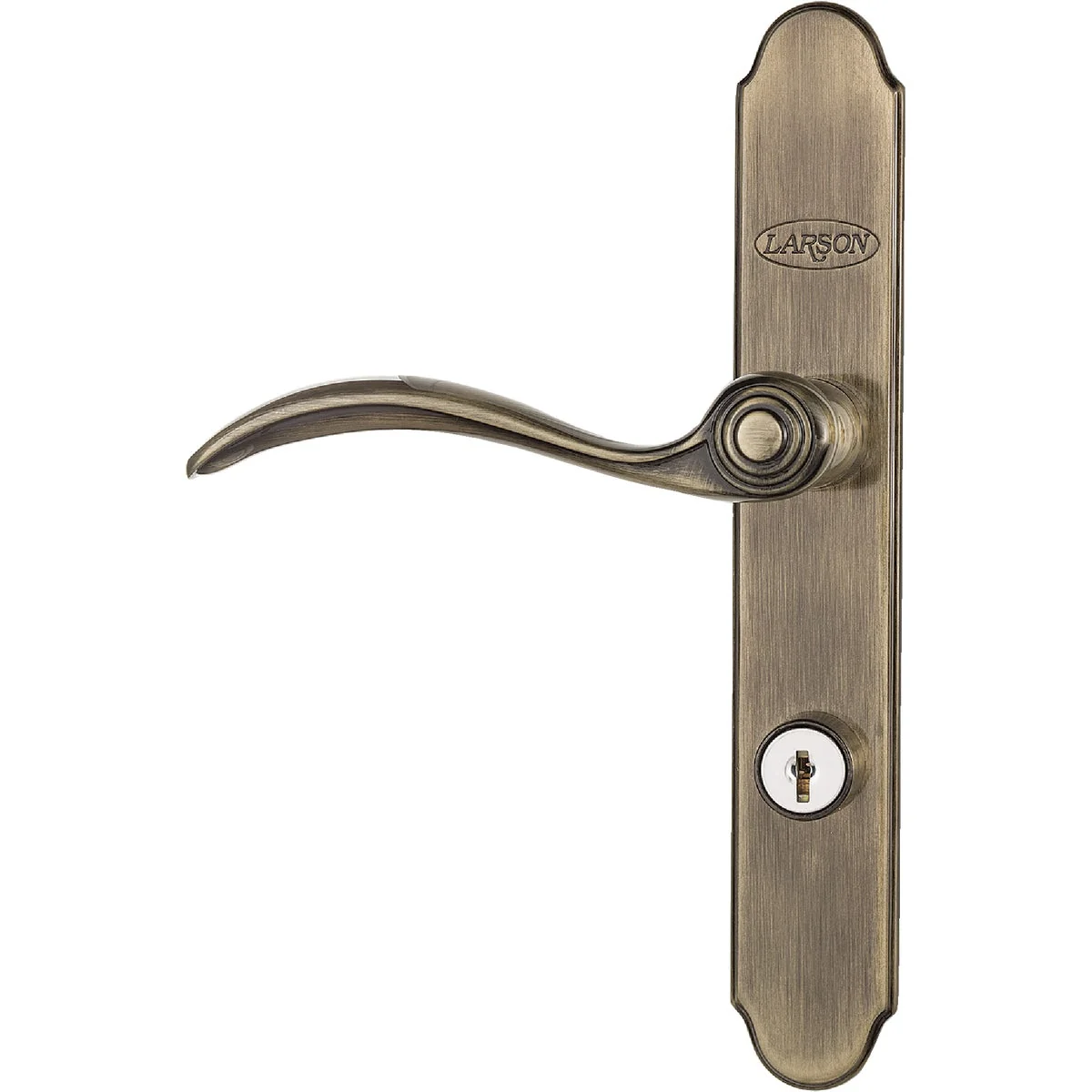 Soft Larson QuickFit Antique Brass Die-Cast Metal Locking Storm Door Curved Leverset High-Grade