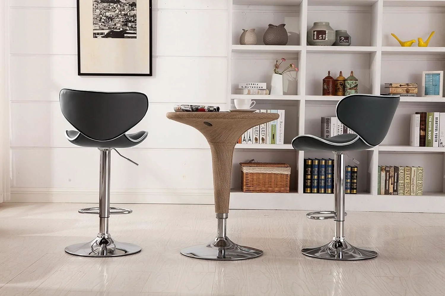 High-Quality Masaccio Grey Leatherette Airlift Swivel Barstool Set of 2 Innovative