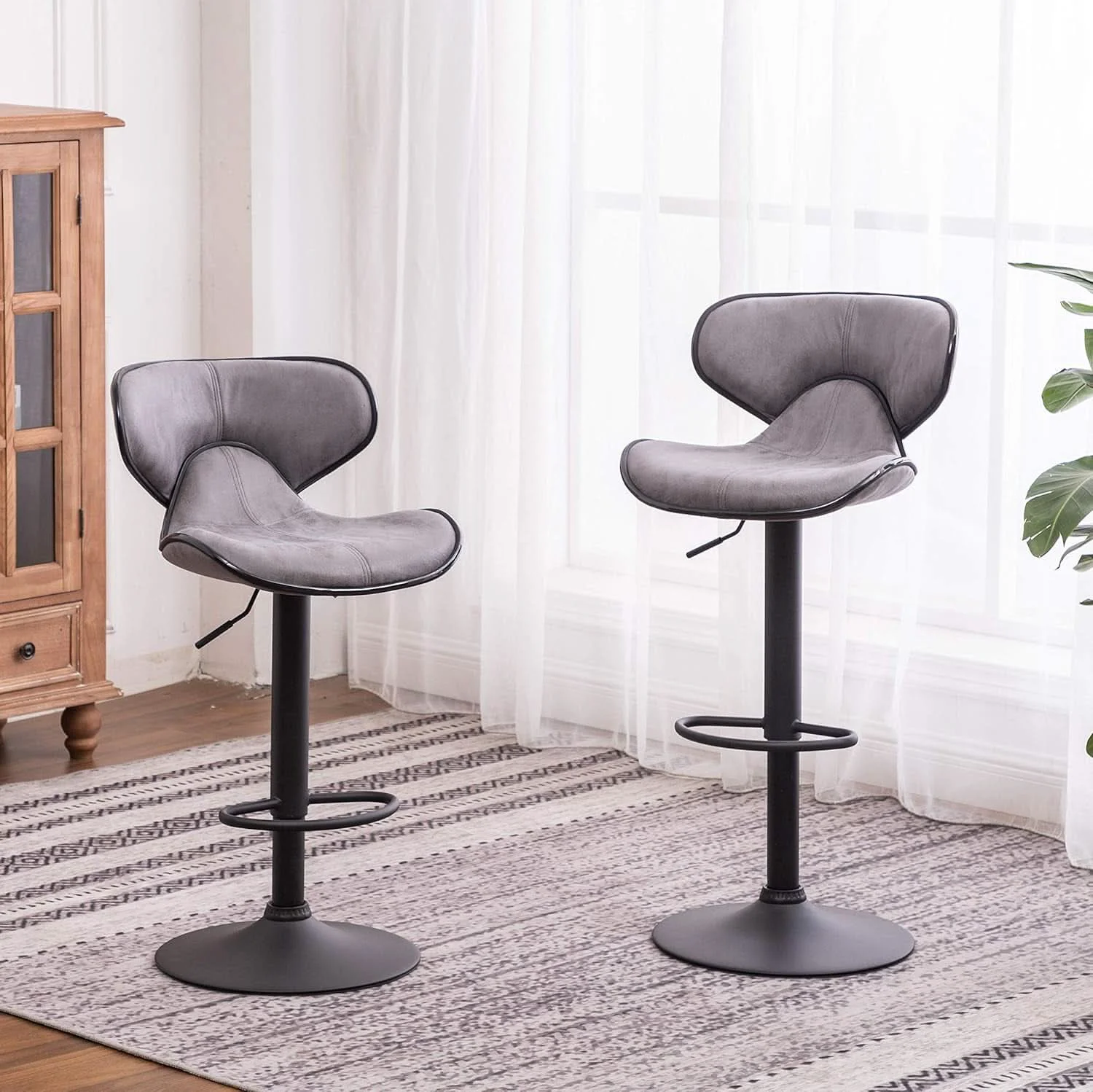 Consistent Weathered Gray Upholstery Adjustable Swivel Barstools Set Official