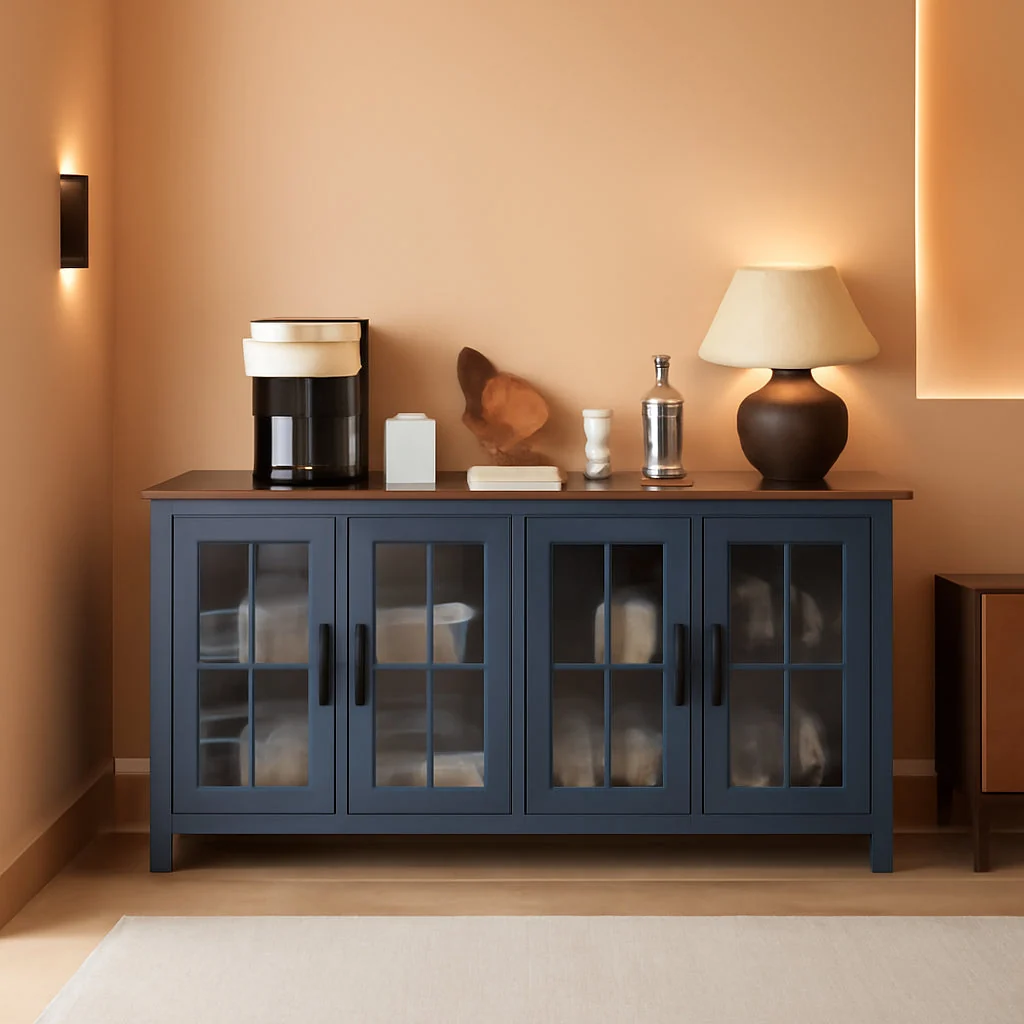 Premium 63Inch Navy Blue StorageUnit Sideboard Buffet Cabinet Superior
