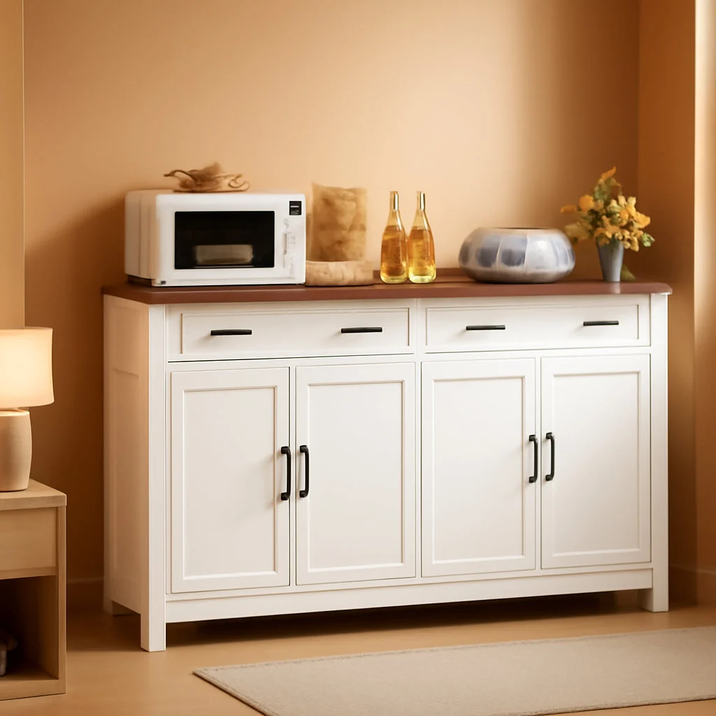 Trendy 63 Inch White Contemporary Farmhouse Buffet Cabinet Excellent