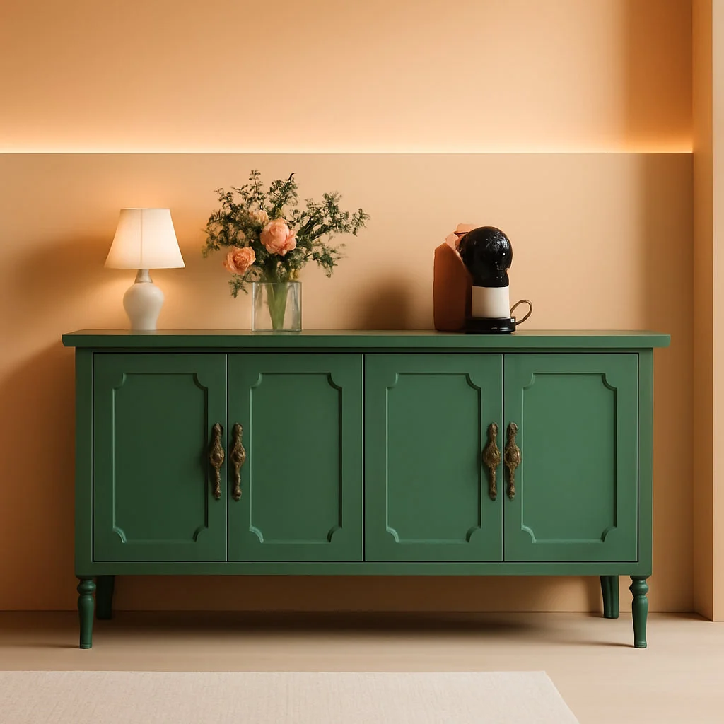 Versatile Forest Green Buffet Cabinet With Adjustable Shelves Efficient