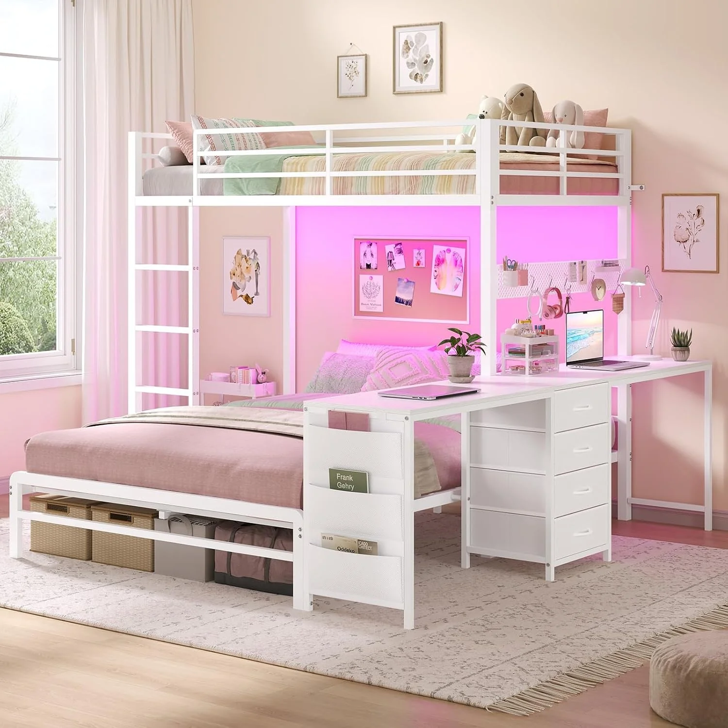 Trendy Twin Over Full Industrial Steel Bunk Bed Brilliant White High-Performance