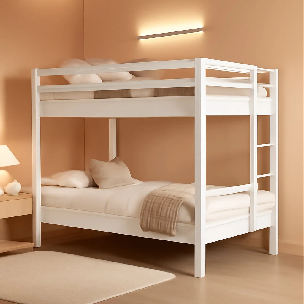 Durable White Heavy Duty Metal Bunk Bed Full Over Full Ladder Clean