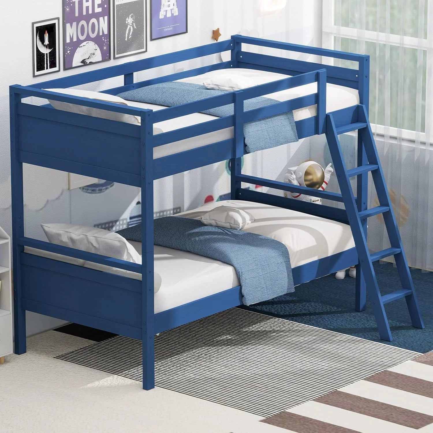 World-Class Navy Blue Convertible Twin Over Twin Bunk Bed For Kids Trusted