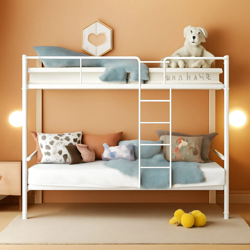 Original White Full Over Full Industrial Strength Metal Bunk Bed Guardrail Sophisticated