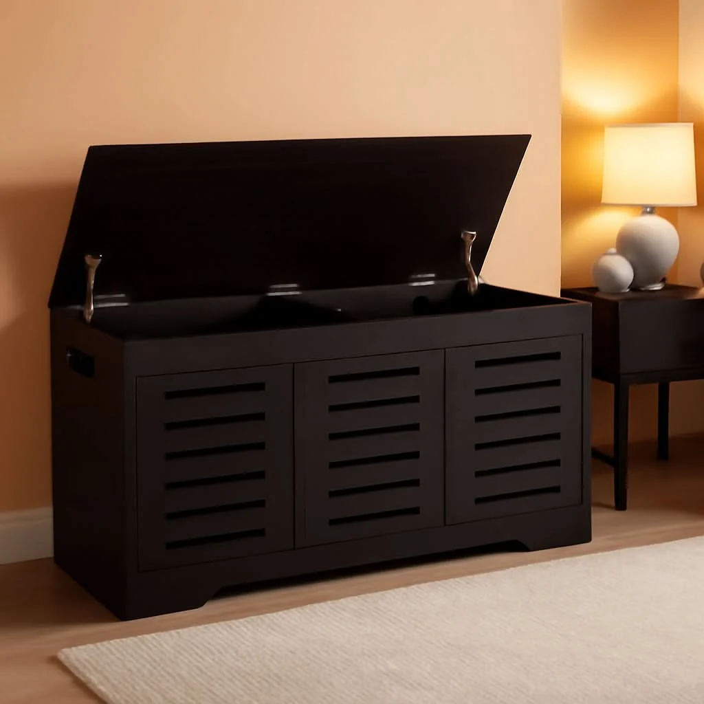 Comfortable Espresso 47.3Inch Wood Storage Chest FlipTop Hinges Lightweight