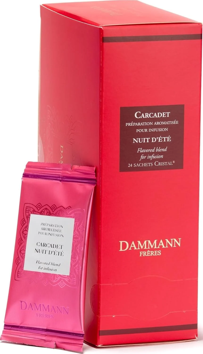 Exclusive Dammann Freres Sachets Carcadet Nuit d'été Tea Bags Premium Gourmet French Hibiscus and Berry Herbal Tea Individually Wrapped 24 Count Single Pack Official