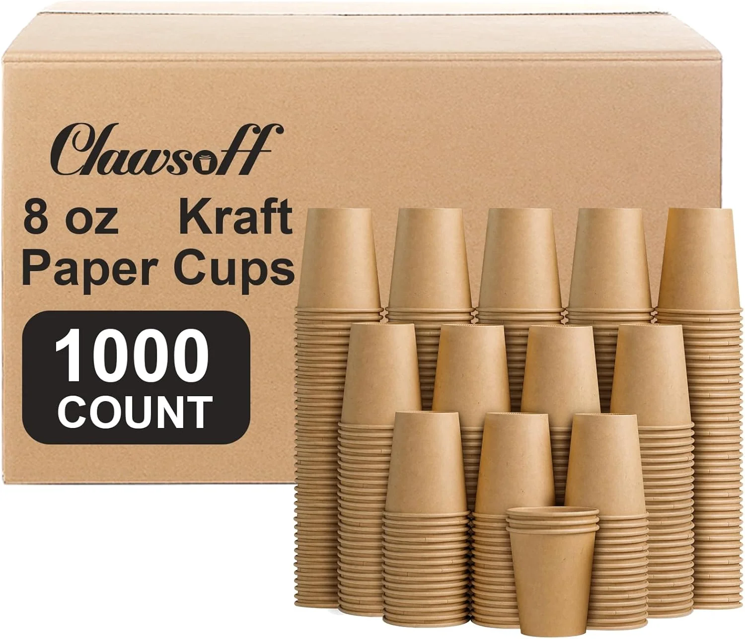 Durable 1000 Pack 8 oz Paper Cups Brown Kraft Disposable Paper Coffee Cups Unbleached Paper Cups for Hot Cold Beverage Party Picnic Travel and Events. Certified