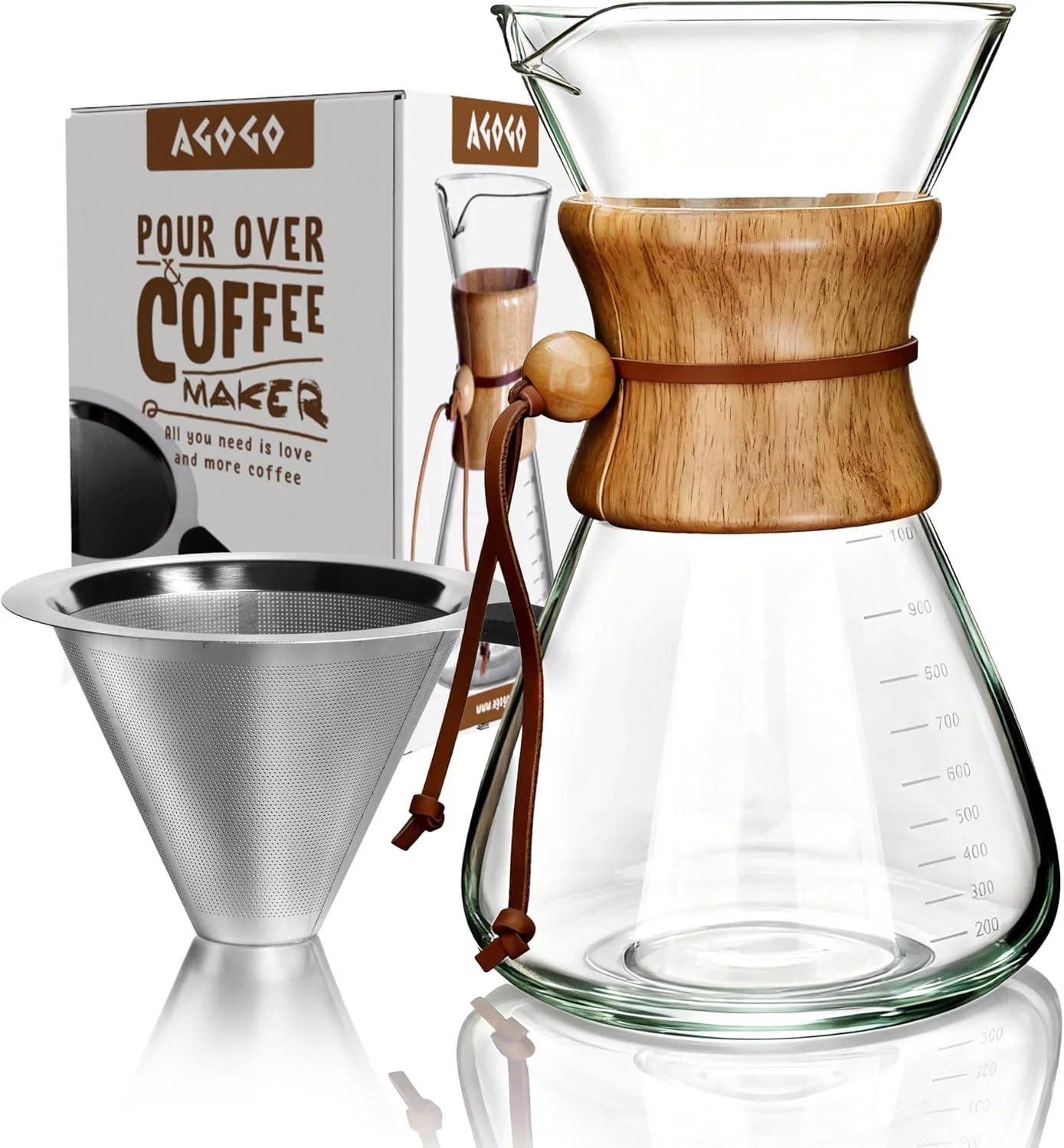 Lightweight AGOGO Pour Over Coffee Maker Set 34oz Slim Style 304 Stainless Filter Environmentally Friendly
