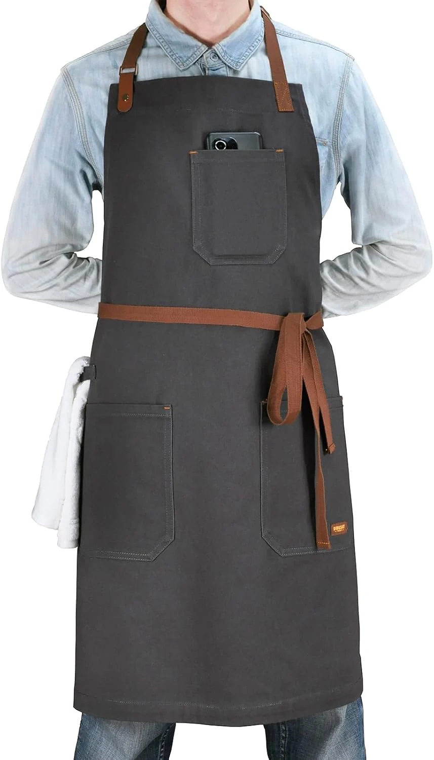 Responsible Professional Chef Apron for Men Women with Pockets Bib Apron for Cooking Kitchen Grill BBQ with Towel Loop and Adjustable Neck Strap Dark Grey Premium Material