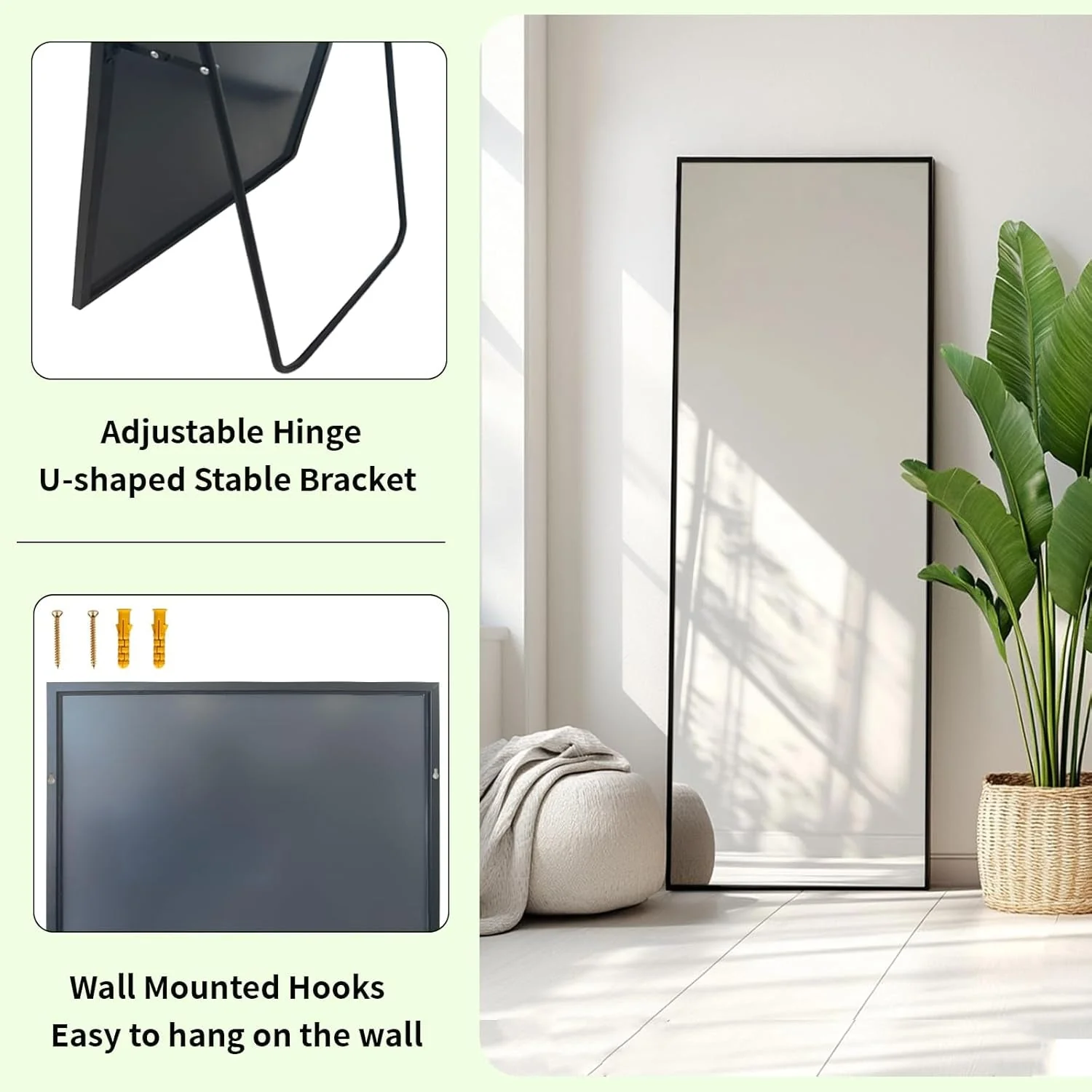 Healthy Full Length Mirror 56×16 Inches Reinforced Aluminum Professional
