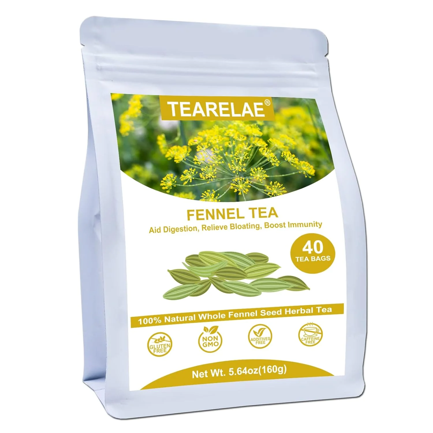 Comfortable Tearelae – Fennel Tea – 4g x 40 Count – Whole Fennel Seeds Herbal Tea Bags – Promotes Digestive Health – Non-GMO – Caffeine- Unique