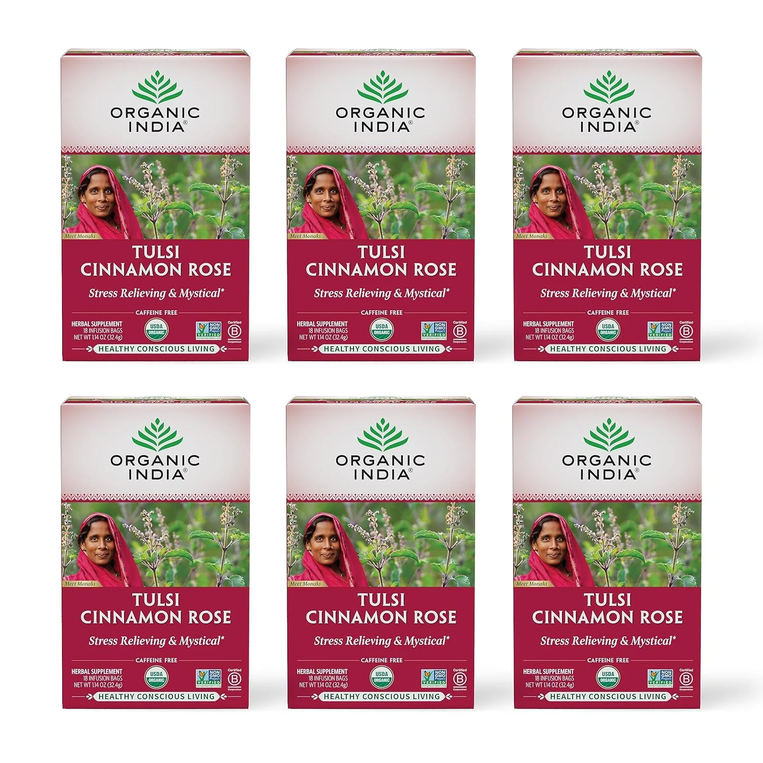 Practical Organic India Tulsi Cinnamon Rose Herbal Tea – Holy Basil Stress Relieving amp Mystical Immune Support USDA Organic Supports Sugar Metabolism Caffeine- – 18 Infusion Bags 6 Pack Environmentally Friendly