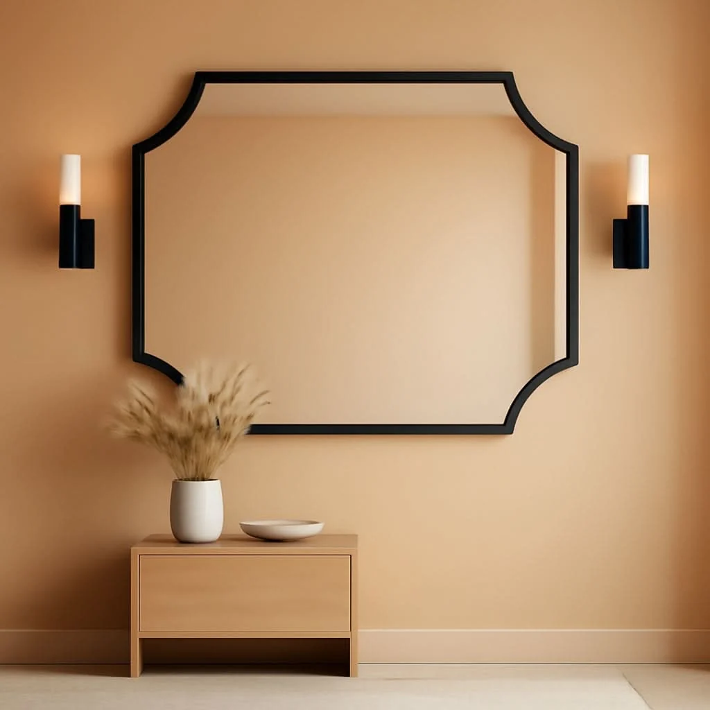 Contemporary Black Scalloped Wall Mirror 30x40Inch Aluminium Frame Relaxed