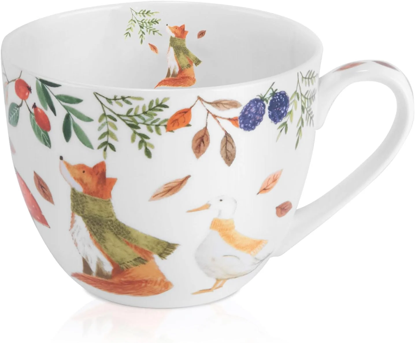Practical Autumn Forest Animal Mug – 20 oz Bone China Coffee Mug with Fox Squirrel Duck Cozy Fall Gift for Nature Lovers and Friends Trusted