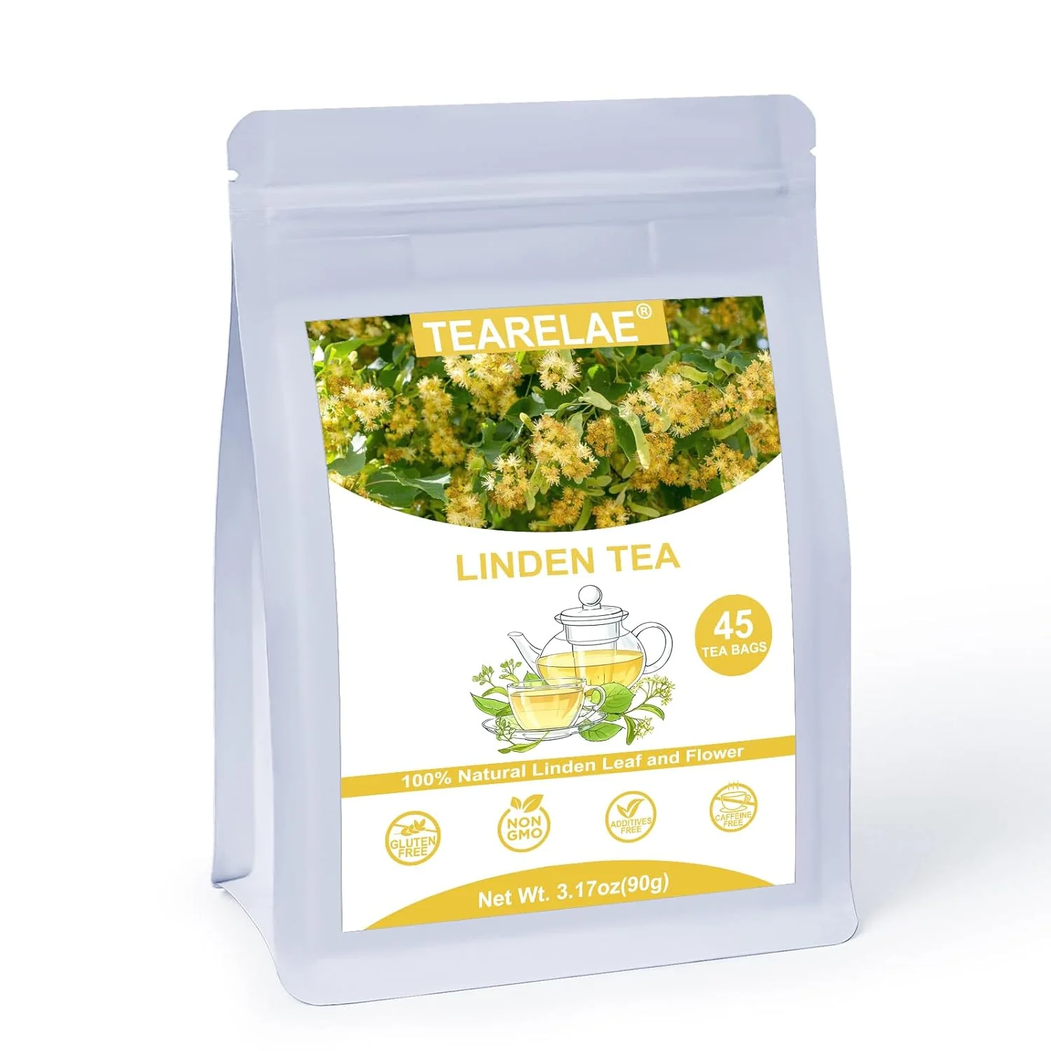 Sophisticated Tearelae – Linden Tea Bags 45 Count – Premium Natural Linden Flower Leaf – Cut Sifted Te de Tilo – Caffeine- – Non-GMO Soft