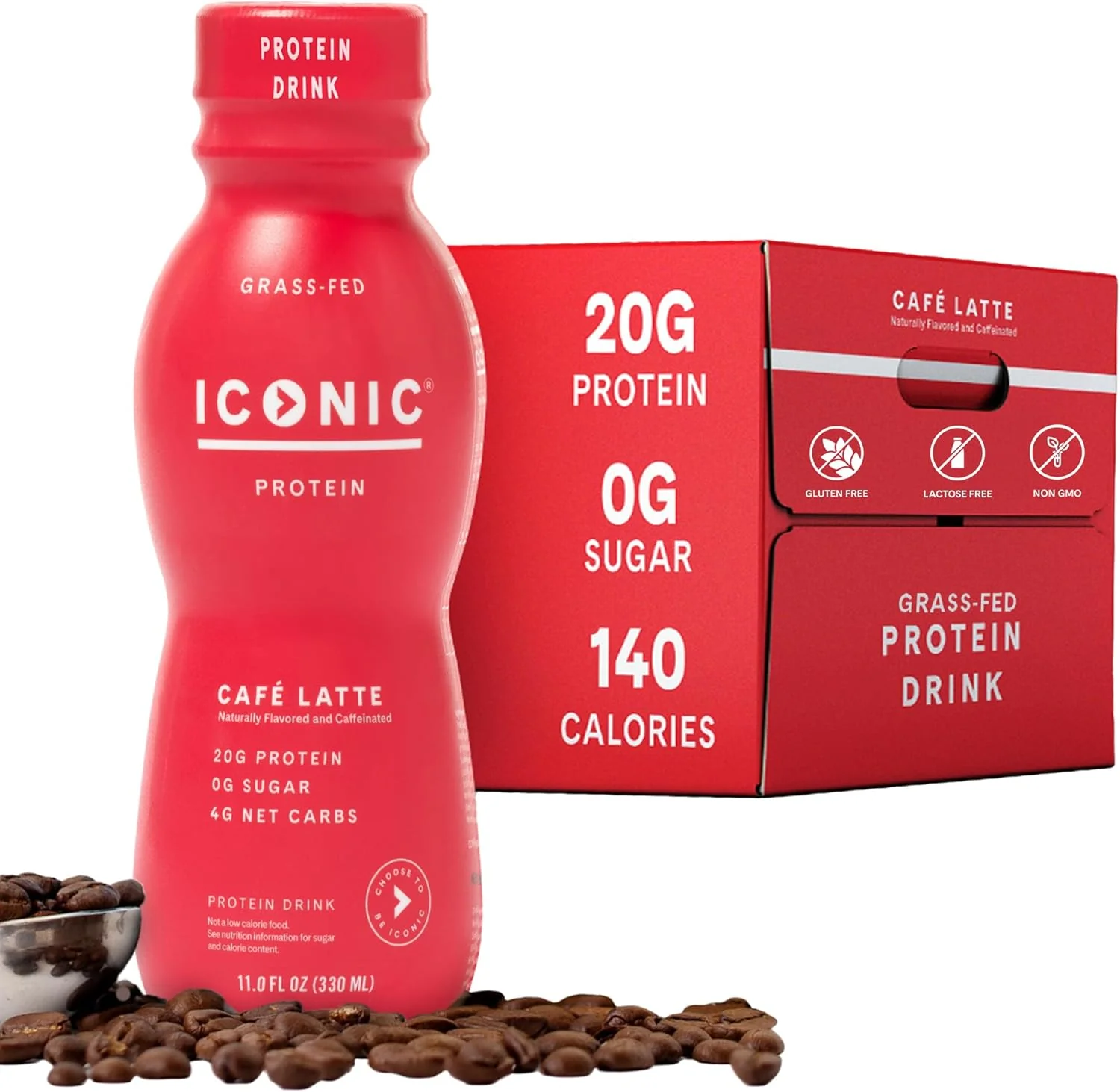 Environmentally Friendly Iconic Protein Drinks Café Latte 12 Pack – Sugar Low Carb – 20g Protein 100mg Caffeine – Lactose Gluten High-Quality