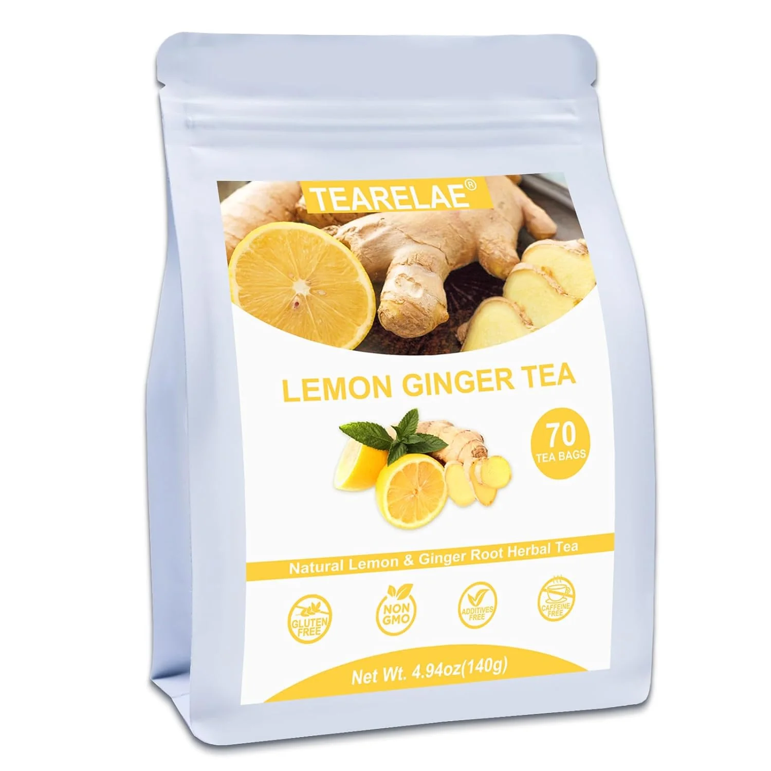 Smooth Tearelae – Lemon Ginger Tea Bags 70 Count – Natural Pure Herbal Tea with Ginger Root Lemon Lemongrass – Non-GMO – Caffeine- Sustainable