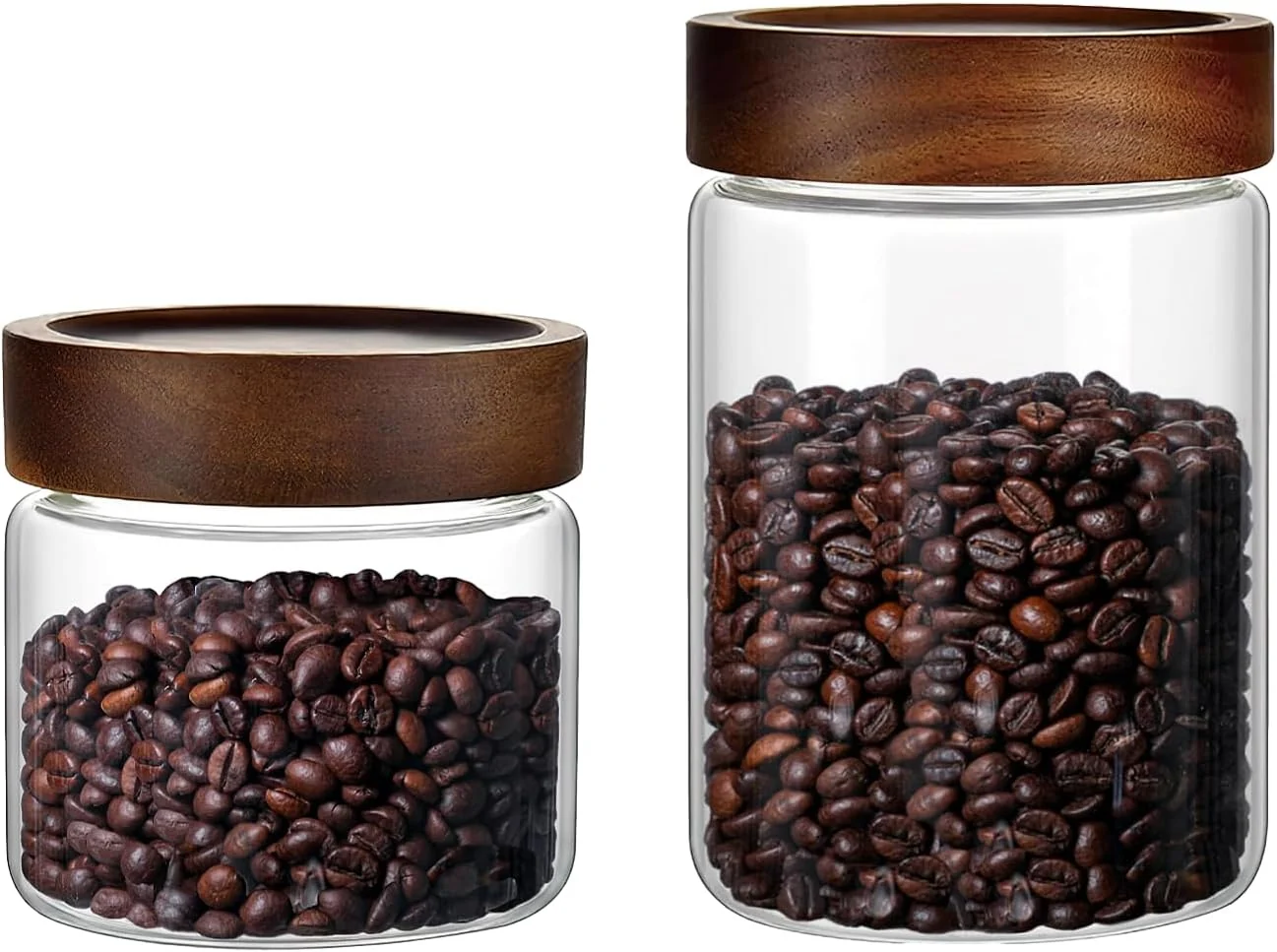 Outstanding Set of 2 Glass Food Storage Jars Premium Clear Glass Container Jar with Airtight Wooden Screw Lid Kitchen Canisters for Coffee Tea Pasta Cookies Recyclable