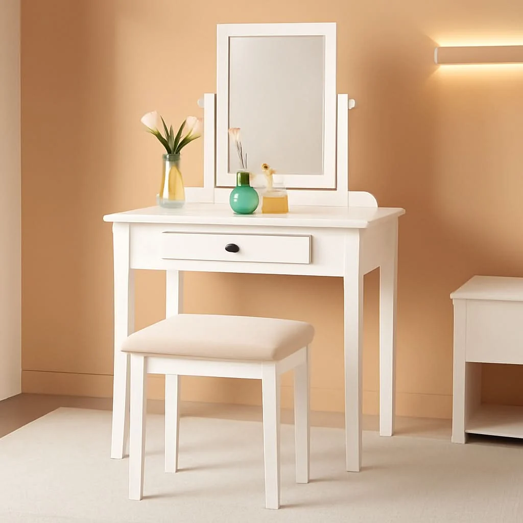 Minimalist White Transitional Vanity Table and Stool Set for Bedroom Proven