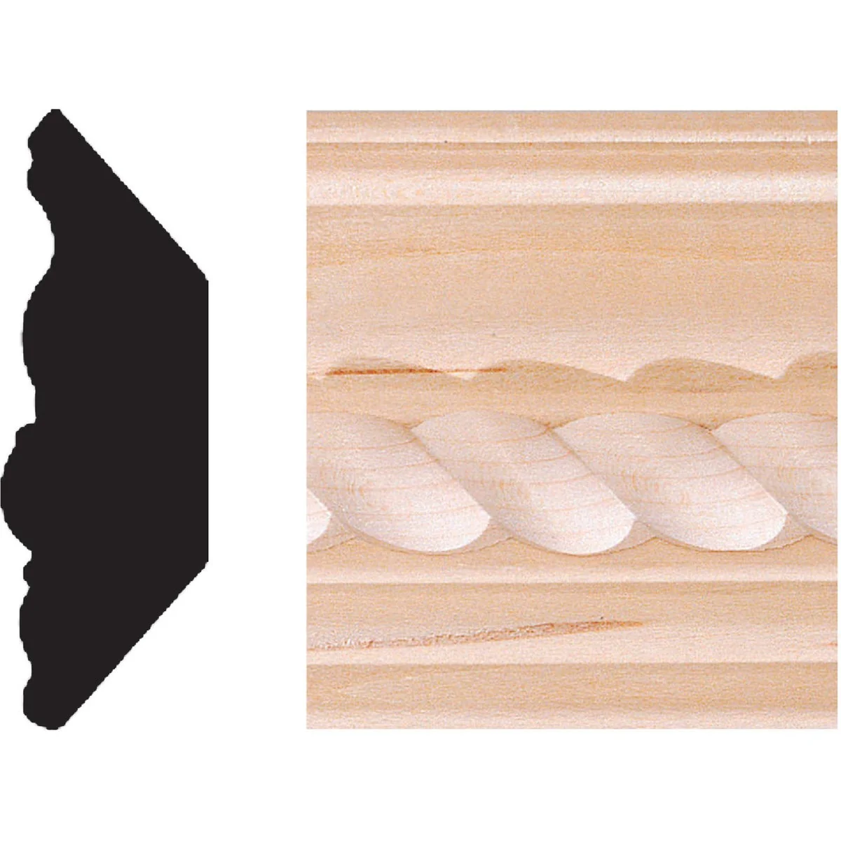 Functional House of Fara 13 16 In. W. x 2-11 32 In. H. x 8 Ft. L. Hardwood Decorative Rope Crown Molding Solid