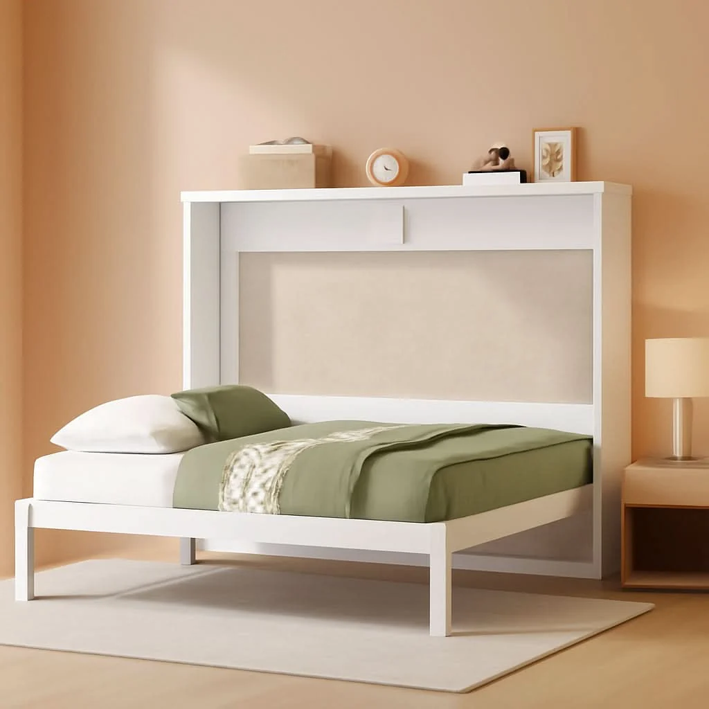 Breathable Bright White Solid Walnut Murphy Bed Cabinetry Plus Versatile