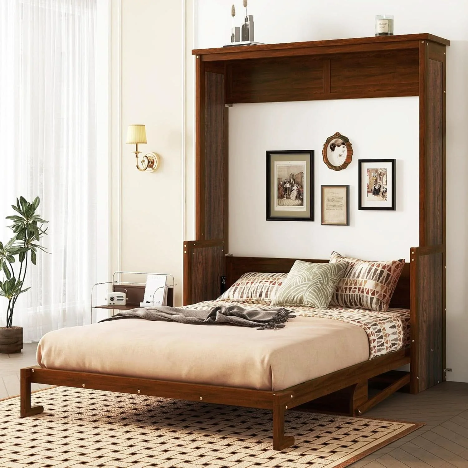 Quality Queen Murphy Wall Bed Walnut Finish CabinetrySystem Unit Efficient