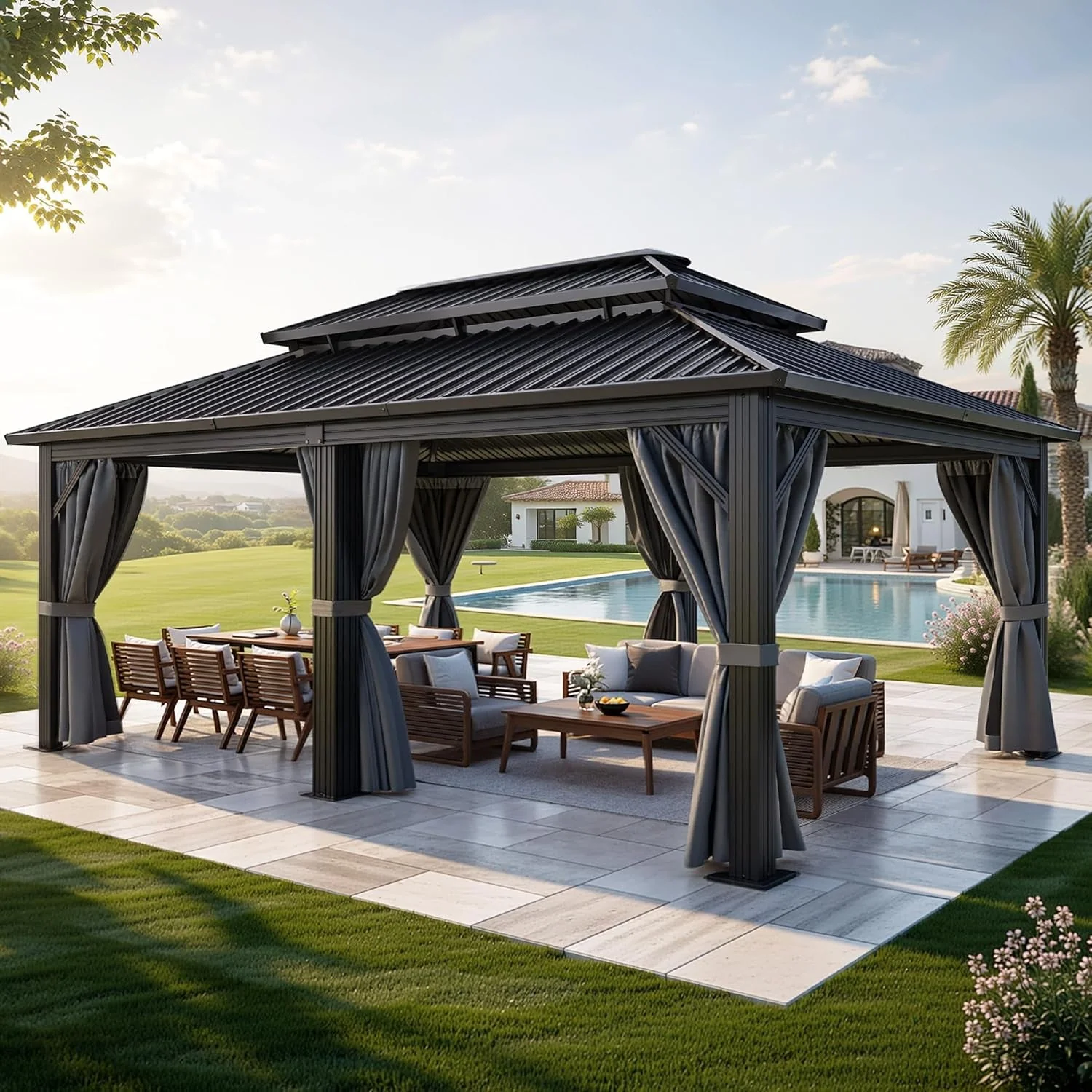 Functional 18×12 Ft WeatherResistant Aluminum Gazebo Netting Curtains Superior