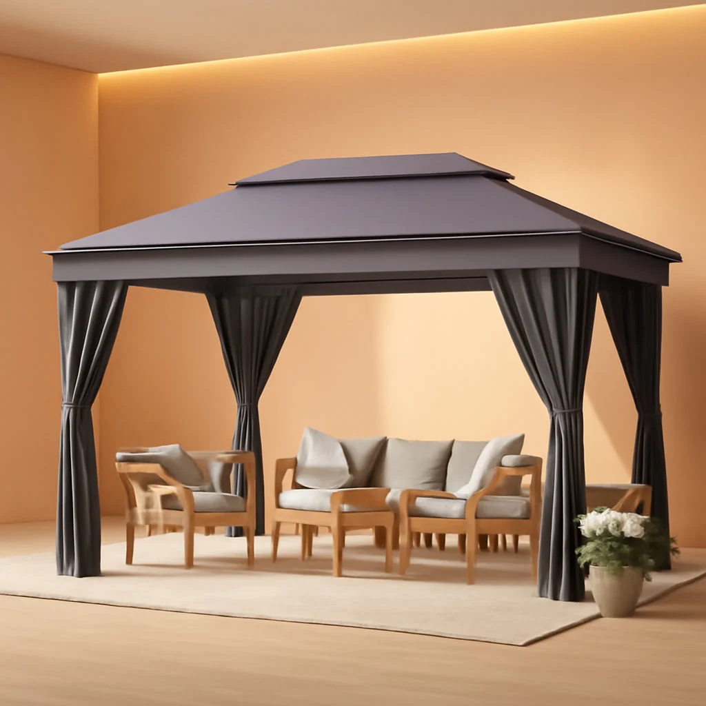 Casual 10×13 Outdoor Gazebo Integrated Mosquito Netting Grey Classic