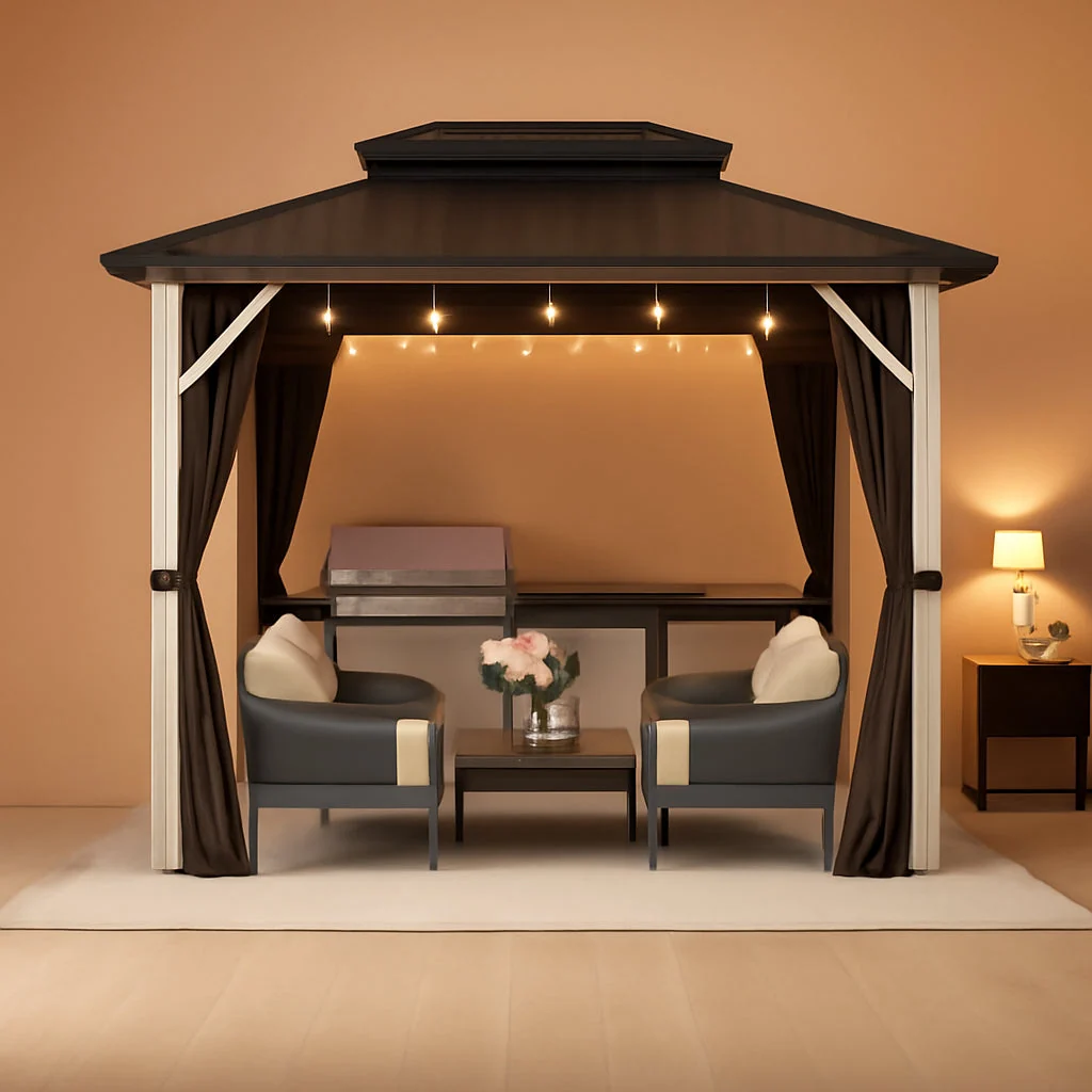 Fashionable 8×10 Outdoor Gazebo Grey Aluminum Hardtop Weatherproof Eco-Friendly
