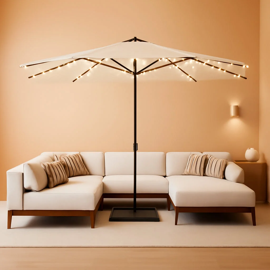Selected Fifteen Foot Outdoor Patio Umbrella Solar LED Lighting Classic