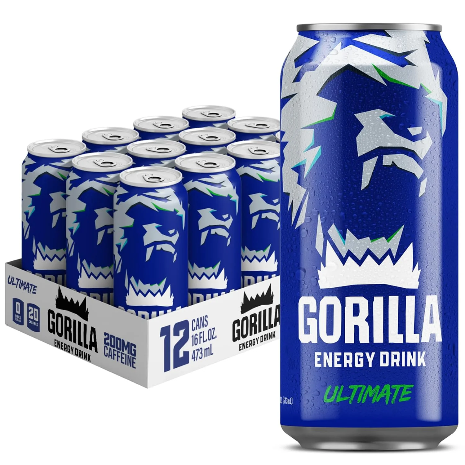 Functional Gorilla Energy Drink 0 Sugar 200mg Plant-Based Caffeine 12 Pack Secure
