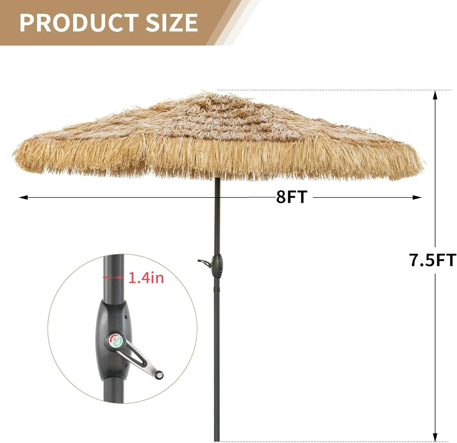 Enhanced 8ft Tiki Umbrella With UPF50 Ultraviolet Protection Original Design