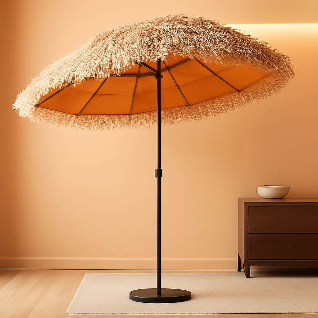 Green Large Outdoor Protective Thatch Tiki Umbrella Tilt Luxury