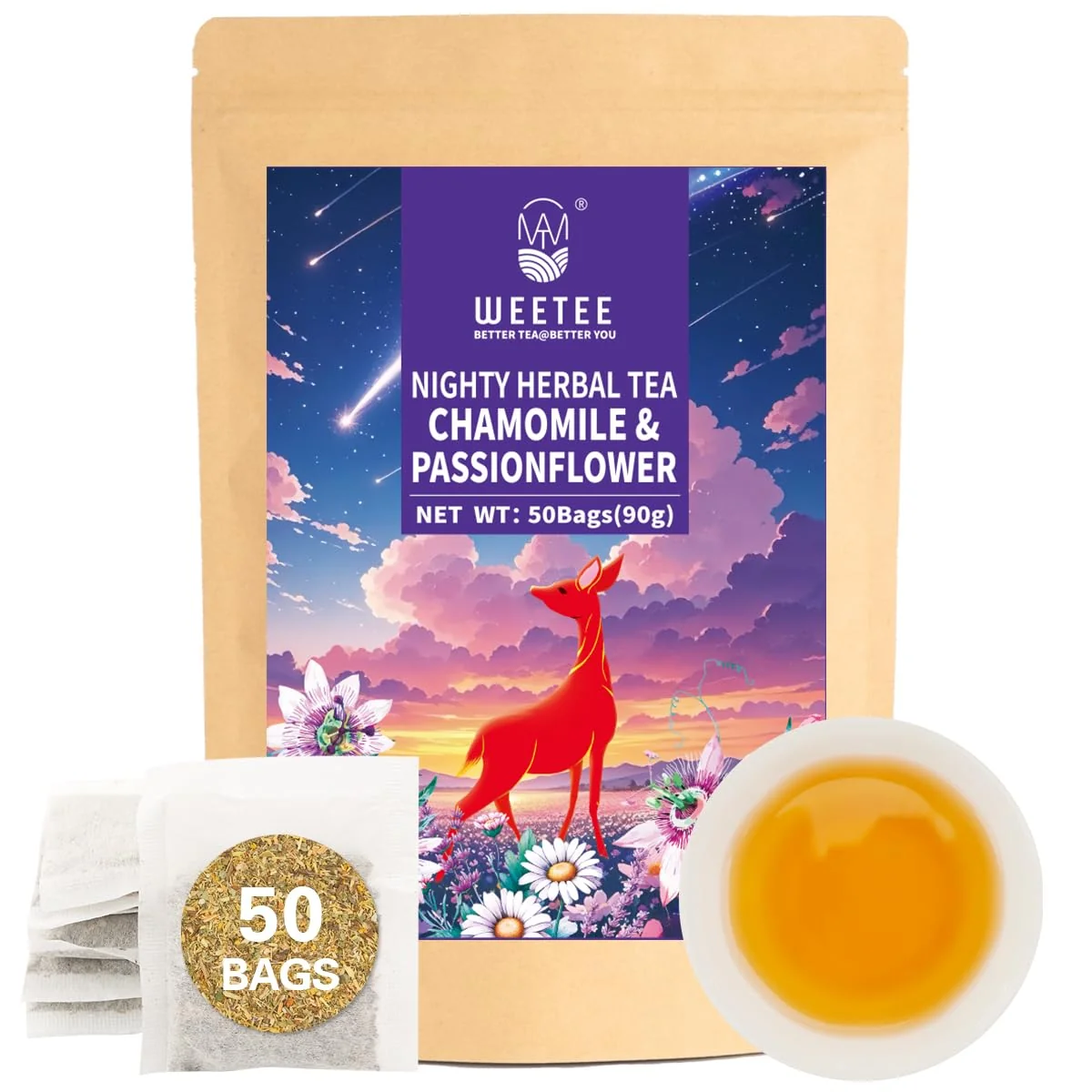 Premium Material WT Weetee Chamomile Passionflower Nighty Herbal Tea Bags 50 Counts Includes Spearmint Valerian Root Lavender Peppermint More Versatile