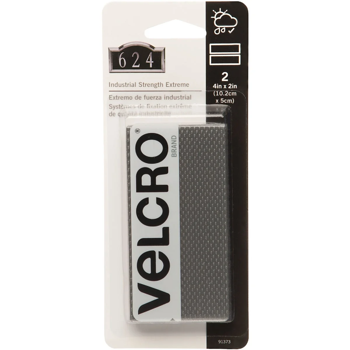 Next-Generation VELCRO Brand Industrial Strength Extreme Black 2 In. x 4 In. Adhesive Hook Loop Strip 2 Ct. Detailed