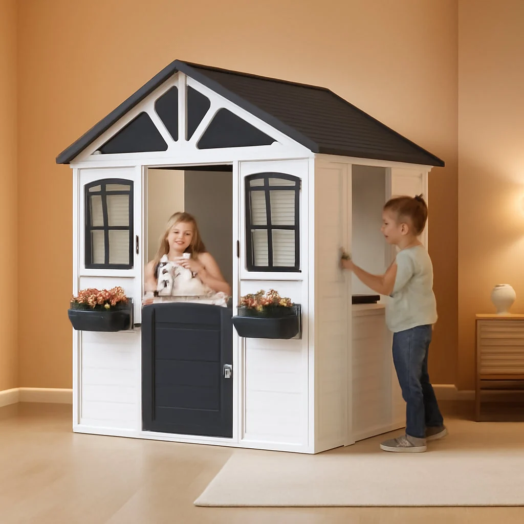 Optimized Outdoor Weatherproof Wooden Playhouse White Kitchen User-Friendly