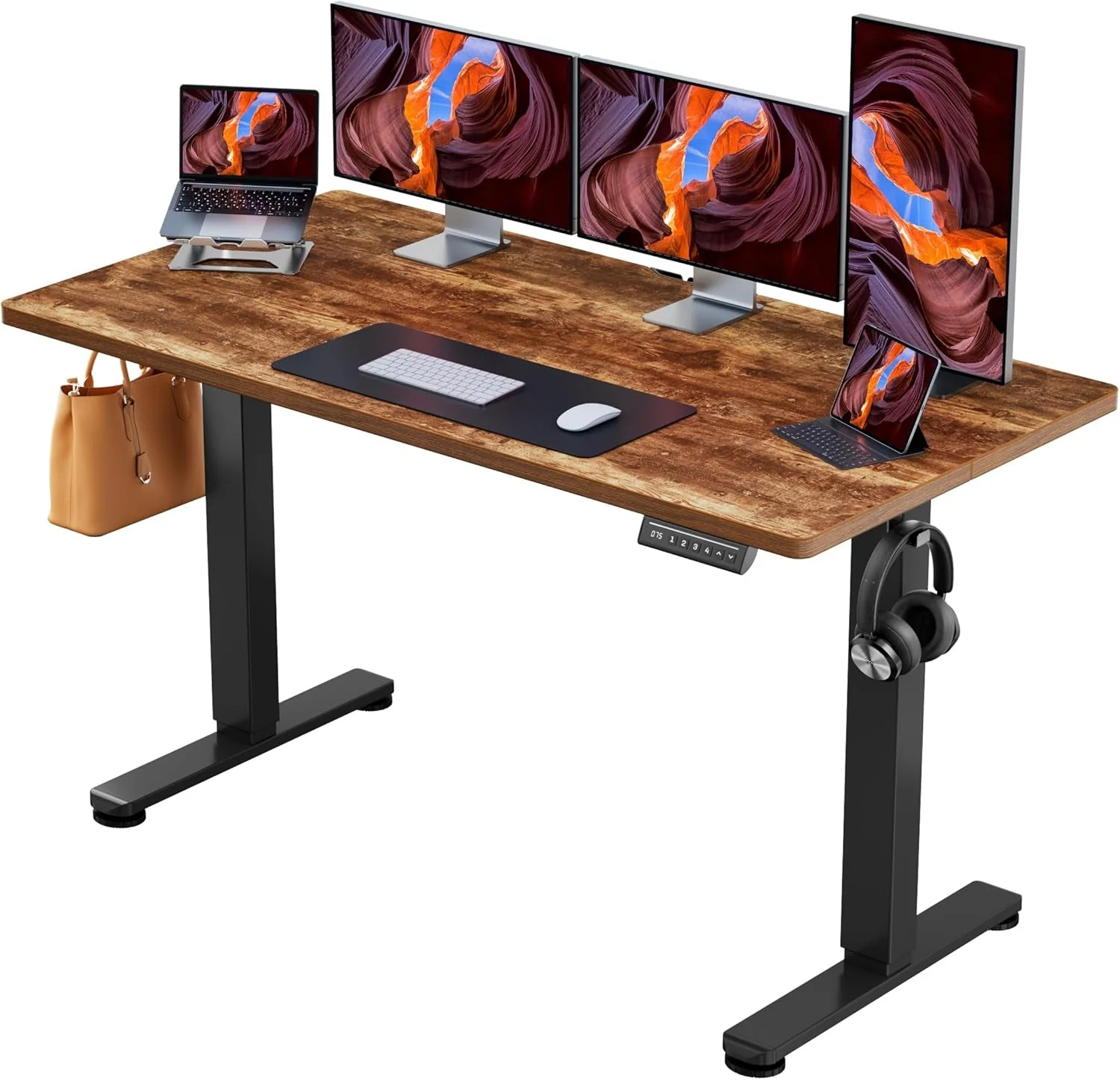 High-End Vintage Brown 55×28 Electric Height Adjustable Desk Dependable