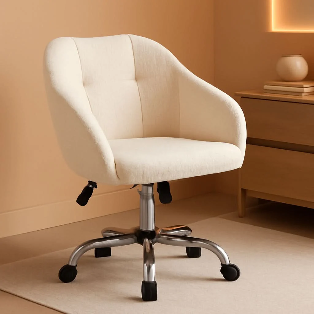 Long-Lasting Ivory Upholstered Desk Chair With Adjustable Tilt Angle Superior