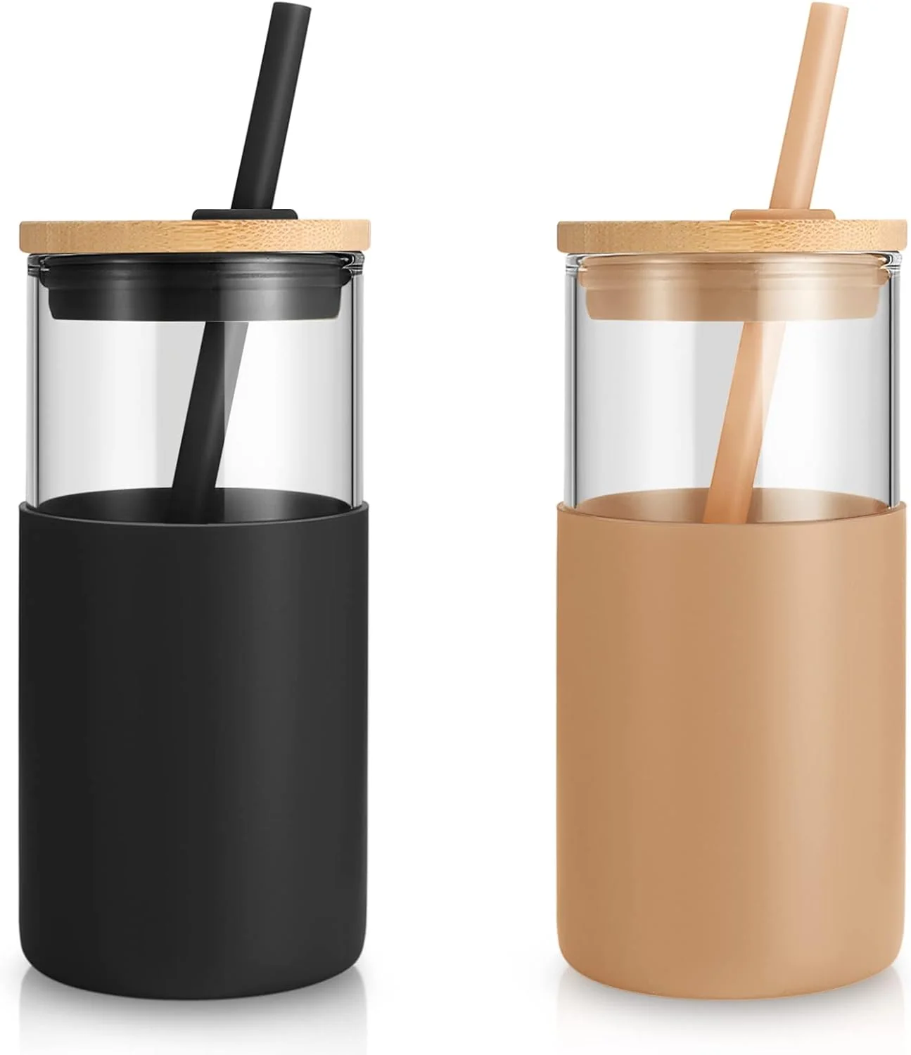 Reliable Tronco 16 oz Glass Tumbler with Lids and Straws Reusable Iced Coffee Cups Borosilicate Glass Cups with Bamboo Lid Silicone Sleeve Smoothie Cup Dishwasher Safe Car Cup Holder Iced Coffee Tumbler Enhanced